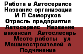 Работа в Автосервисе › Название организации ­ И/П Саморуков › Отрасль предприятия ­ Автосервис › Название вакансии ­ Автослесарь › Место работы ­ ул.Машиностроителей 6а › Подчинение ­ Директору › Минимальный оклад ­ 20 000 › Максимальный оклад ­ 35 000 › Возраст от ­ 18 › Возраст до ­ 60 - Ростовская обл., Новочеркасск г. Работа » Вакансии   . Ростовская обл.,Новочеркасск г.